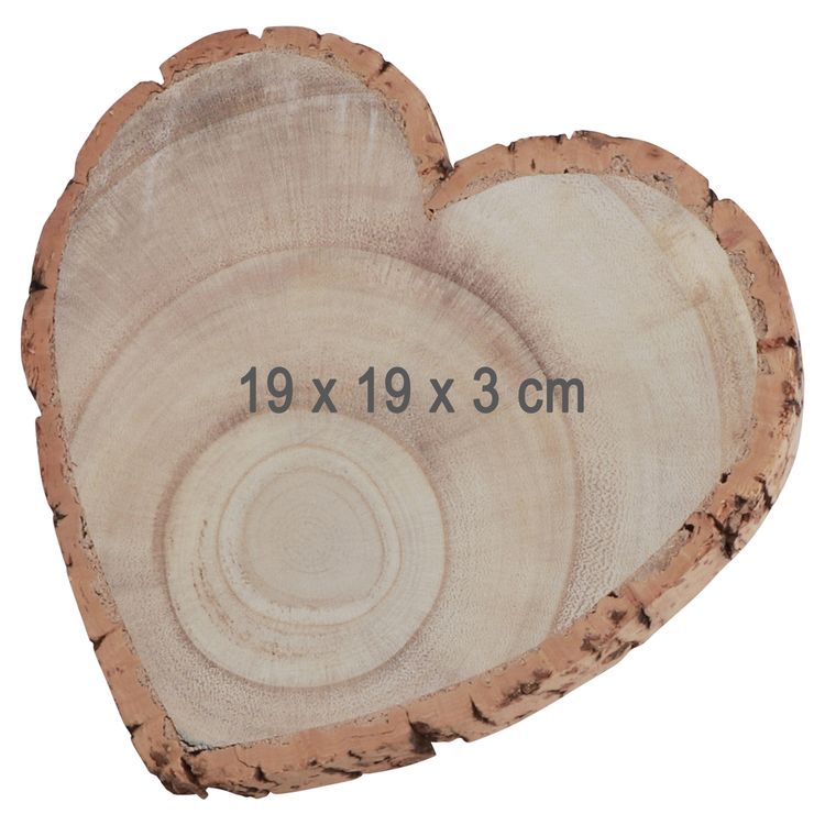 Baumscheibe Herzform Rustikales Holzherz 19 cm Tischdeko Hochzeit Geburtstag Herzförmige Baumscheibe aus Naturholz mit sichtbaren Jahresringen.