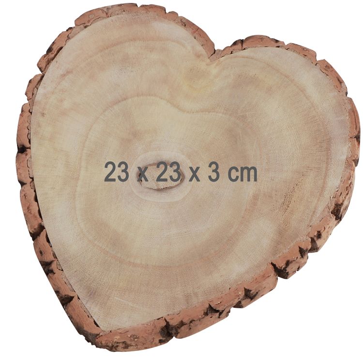 Baumscheibe Herzform Rustikales Holzherz 23 cm Tischdeko Hochzeit Geburtstag Herzförmige Baumscheibe aus Naturholz mit sichtbaren Jahresringen.
