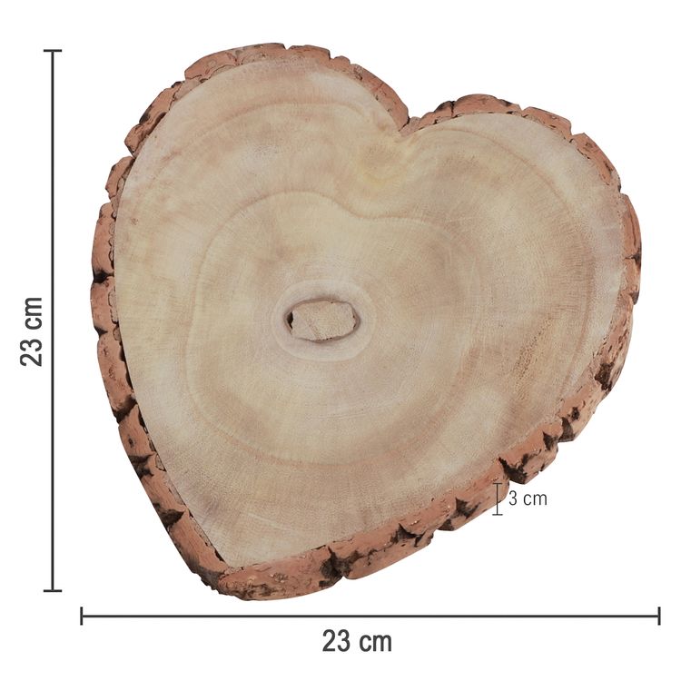 Baumscheibe Herzform Rustikales Holzherz 23 cm Tischdeko Hochzeit Geburtstag Herzförmige Baumscheibe aus Naturholz mit sichtbaren Jahresringen.