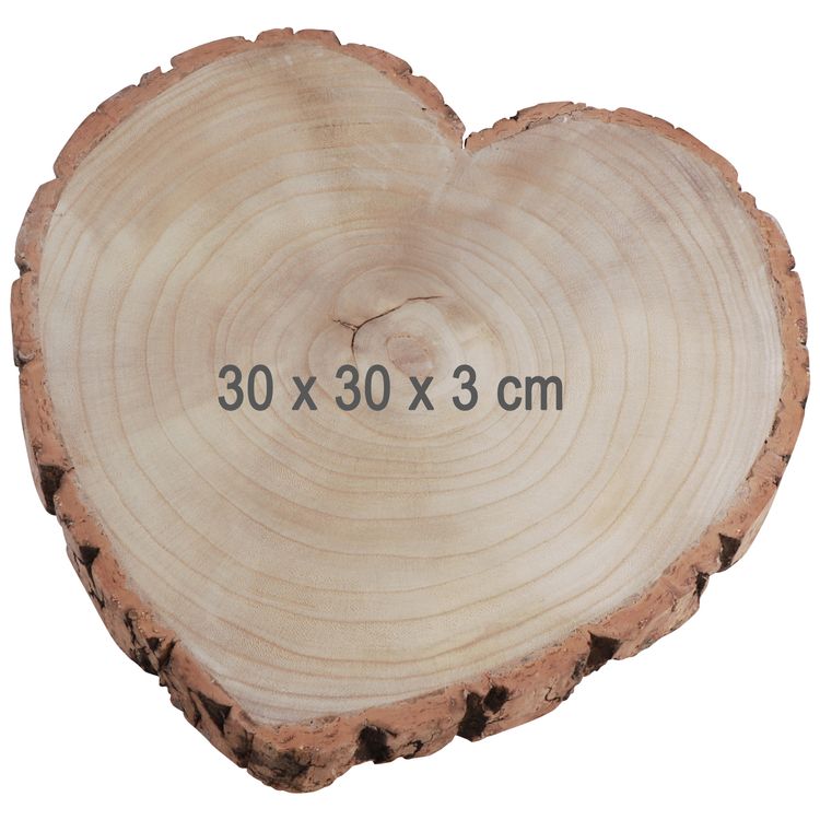 Baumscheibe Herzform Rustikales Holzherz 30 cm Tischdeko Hochzeit Geburtstag Herzförmige Baumscheibe aus Naturholz mit sichtbaren Jahresringen.