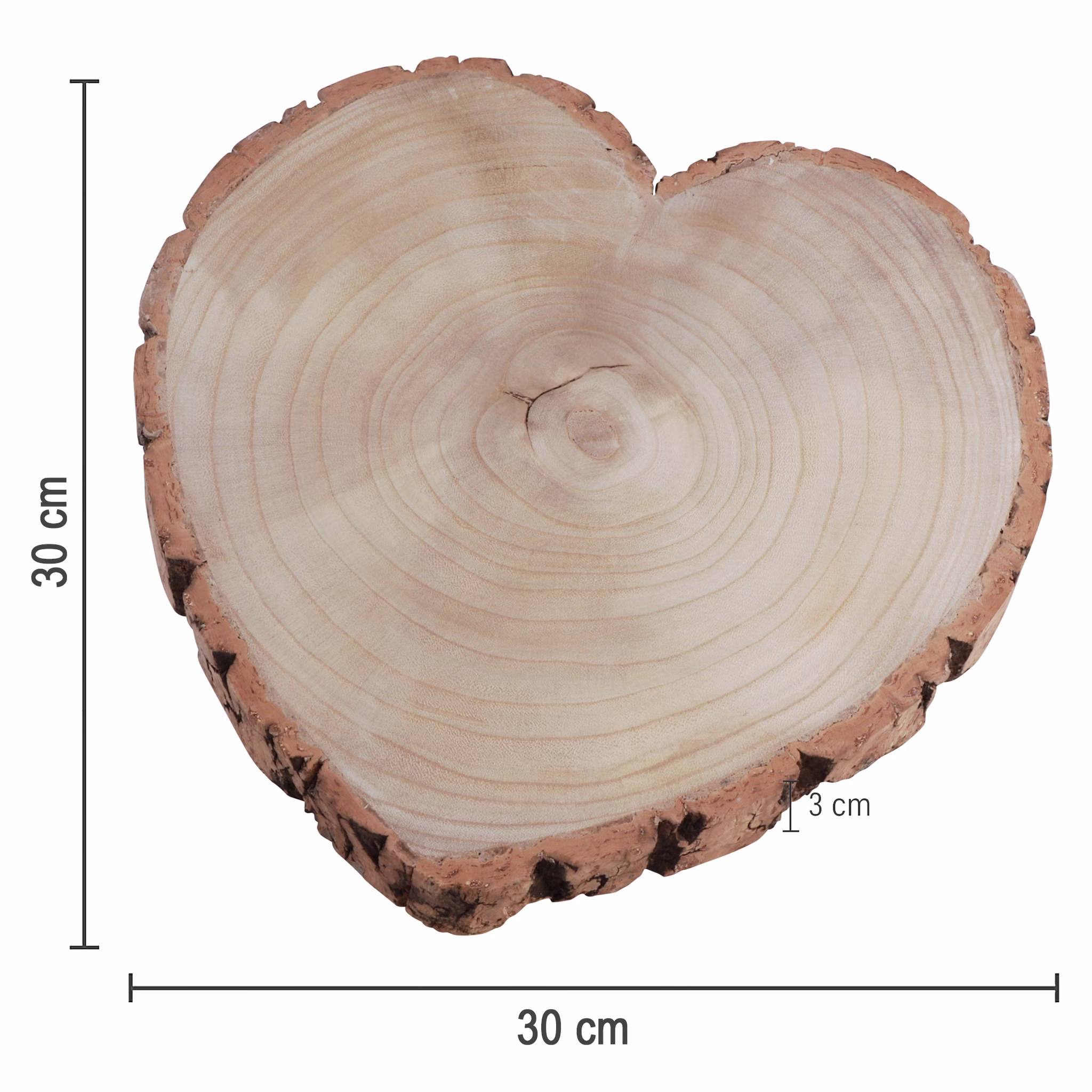 Baumscheiben-Set 3 Stück Herzform Rustikale Holzherzen 19, 23 & 30 cm Tischdeko Vintage Dekoration Geburtstag Hochzeit Jubiläum Muttertag Deko-Ideen Herzförmige Holzscheibe, naturbelassen, Maße 30 x 30 x 3 cm.