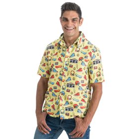 90er Jahre Retro Hemd Gelb Party-Outfit Kassette & Ghettoblaster für Herren seitlich von Vorne