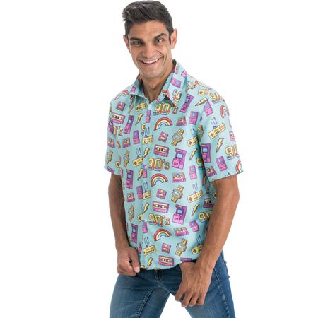 90er Jahre Retro Hemd Blau Spielkonsole Party-Outfit für Herren