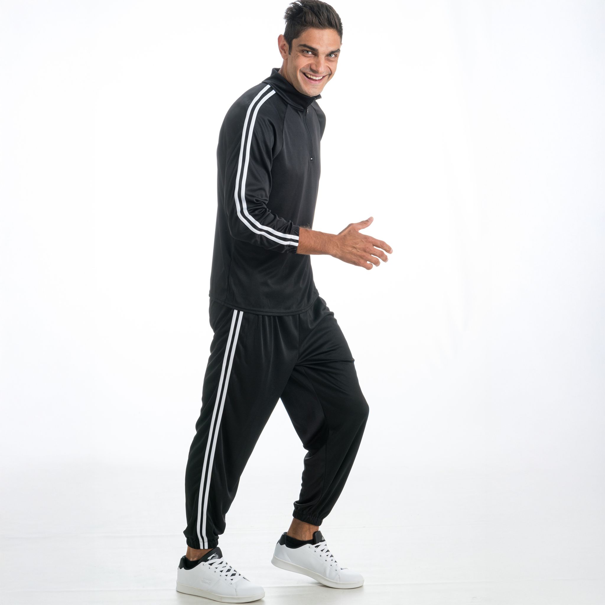 Rapper Kostüm Robbie 90er Jogginganzug Schwarz mit weißen Streifen