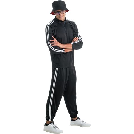 Rapper Kostüm Robbie 90er Jogginganzug Schwarz mit weißen Streifen für Herren
