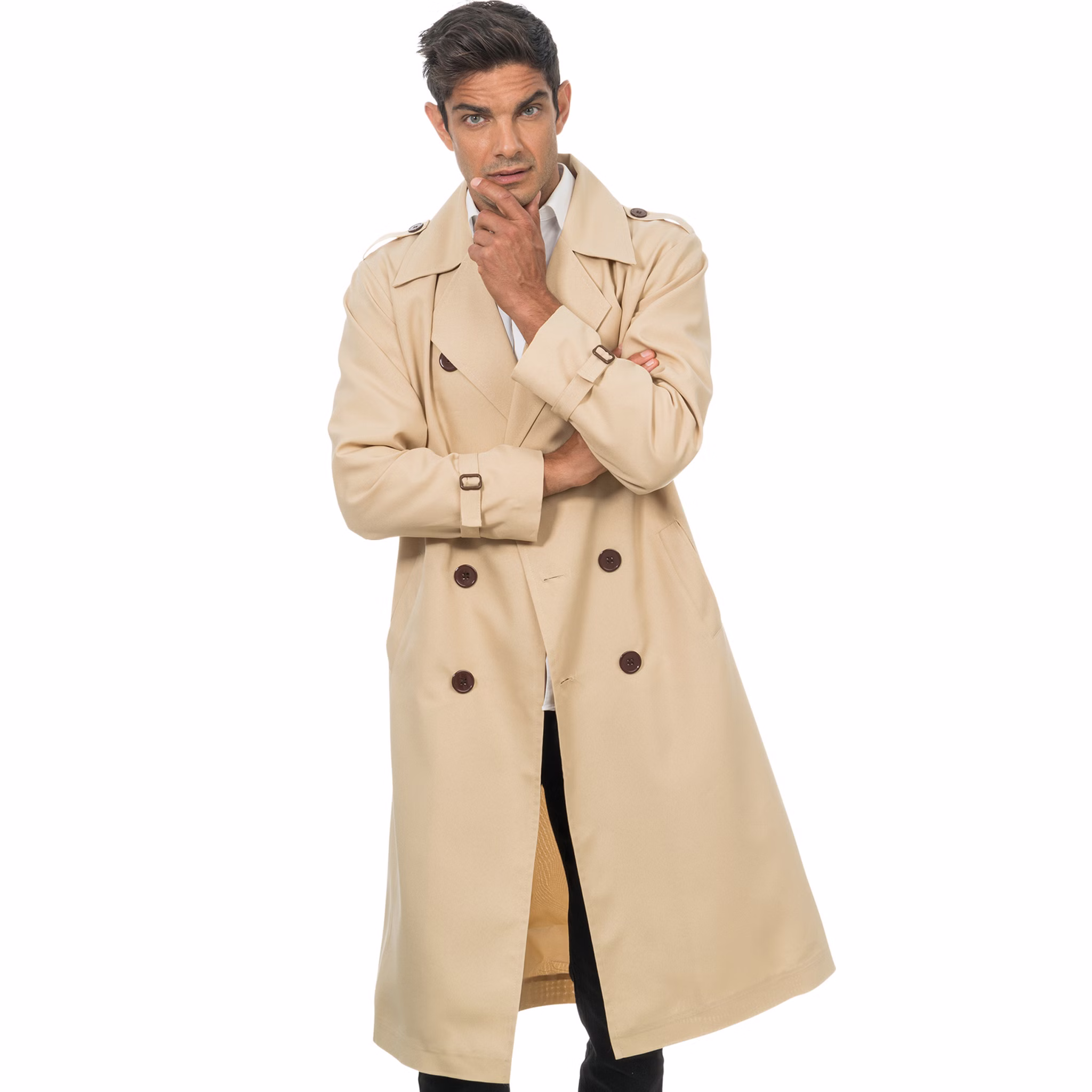 Detektiv Kostüm Inspektor Trenchcoat Mantel Beige für Herren Gr. M-XL Fasching Karneval JGA Mottoparty Polizei Polizist Interpol Detektiv Kostüm Inspektor Trenchcoat Mantel Beige für Herren von Vorne