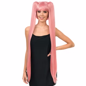 Manga Langhaarperücke Perücke Rosa 99 cm für Damen von Vorne
