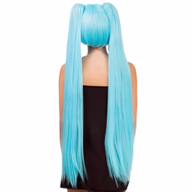 Manga Langhaarperücke Perücke Türkis 99 cm mit Pony und Zöpfen hitzebeständig bis 120°C für Damen Kostüm-Zubehör Cosplay Anime Mottoparty Fasching Karneval Foto-Shooting Manga Langhaarperücke Perücke Türkis 99 cm für Damen von Hinten