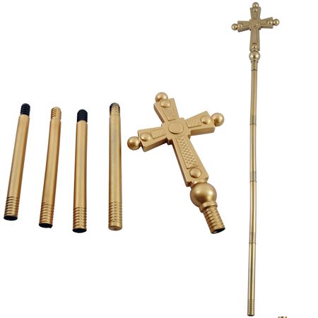 Bischofsstab mit Kreuz 5-tlg. Goldener Bischofskreuz-Stab 137 cm für Erwachsene
