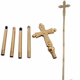 Bischofsstab mit Kreuz 5-tlg. Goldener Bischofskreuz-Stab 137 cm für Erwachsene Kostüm-Zubehör Bischof Kardinal Nikolaus Weihnachtsmann Accessoire Weihnachtsmann Einzelteile und Bischofsstab mit kompletter Länge zusammengeschraubt