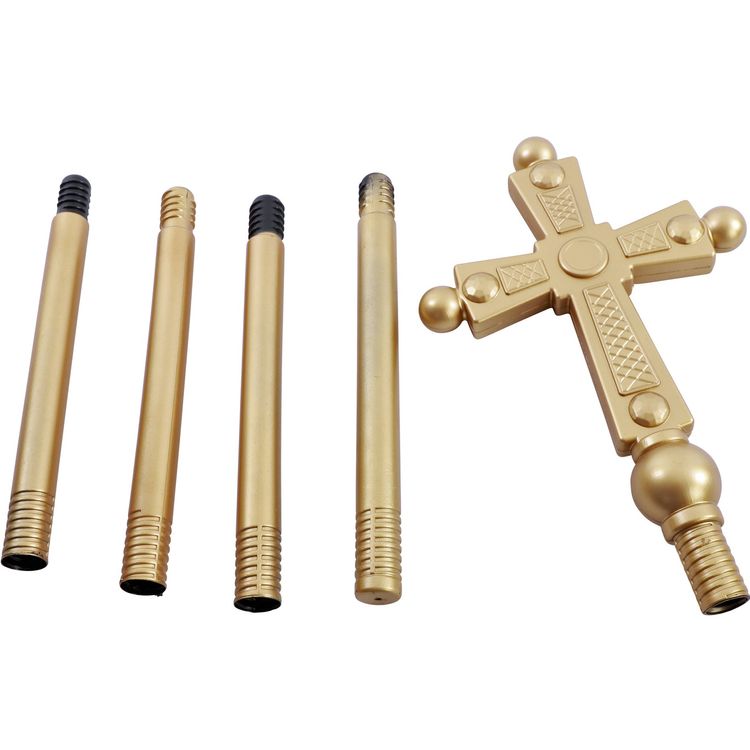 Bischofsstab mit Kreuz 5-tlg. Goldener Bischofskreuz-Stab 137 cm für Erwachsene Einzelteile und Bischofsstab mit kompletter Länge zusammengeschraubt