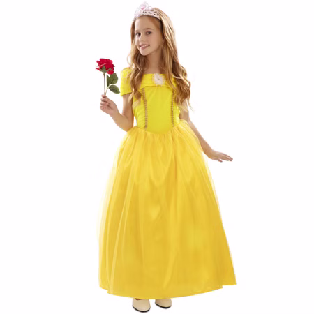 Prinzessin Kostüm Schöne Belle Kleid Gelb für Kinder Gr. 116-140 Märchen Kinderkostüm Prinzessin Fasching Karneval Mottoparty Prinzessin Kostüm Schöne Belle von Vorne