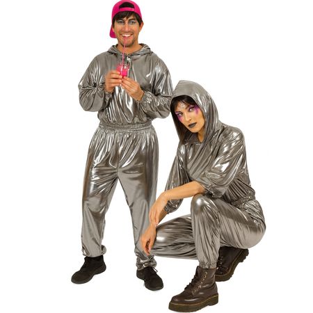 90er Jahre Space Kostüm Silver Flash Rave für Erwachsene