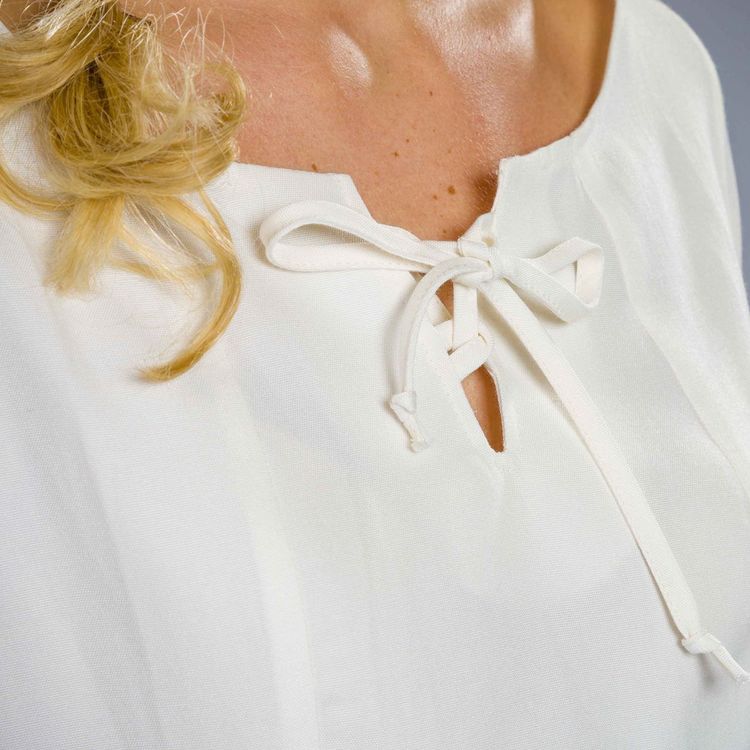 Weiße Mittelalter Bluse Naturfarbenes Baumwollgemisch für Damen mit ausgestellten Ärmeln von Vorne