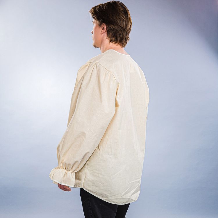 Mittelalter Hemd Pirat Bauer mit V-Ausschnitt Baumwolle Creme für Herren Cremefarbenes Mittelalterhemd mit V-Ausschnitt für Herren vor weißem Hintergrund von Vorne