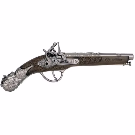 Piraten Pistole 28 cm Steinschlosspistole Musketier ohne Knall Kostüm-Zubehör LARP Fasching Karneval Mottoparty Accessoire Piraten Pistole Steinschlosspistole von der Seite