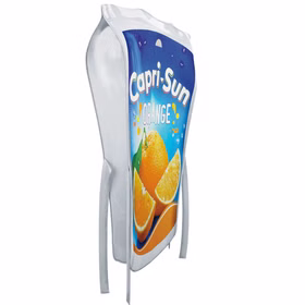 Capri Sun Kostüm Getränk Capri Sonne Orange für Erwachsene Einheitsgröße Spaßkostüm witzige Kostüme JGA Fasching Karneval Mottoparty Lizenzkostüm Capri-Sun-Orange-Kostüm, rechte Seitenansicht; seitliche Bindebänder sichtbar.