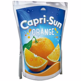 Capri Sun Kostüm Getränk Capri Sonne Orange für Erwachsene Einheitsgröße Spaßkostüm witzige Kostüme JGA Fasching Karneval Mottoparty Lizenzkostüm Capri-Sun-Orange-Kostüm, freigestellte Vorderansicht der Tunika in Beutelform.