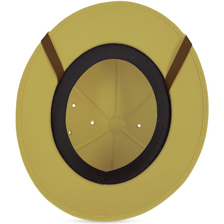 Tropenhelm Dschungel Hut Safari Forscher KW 58 cm Beige für Erwachsene Beigefarbener Tropenhelm mit braunem Band, Draufsicht leicht schräg, klassische Safari-Optik.