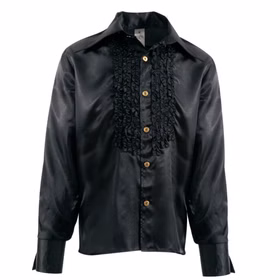 Rüschenhemd Schwarz Venezia Musketier für Herren Gr. M-XL Kostüm-Zubehör Pirat Mottoparty Fasching Karneval Schwarzes Rüschenhemd mit Knopfleiste von Vorne