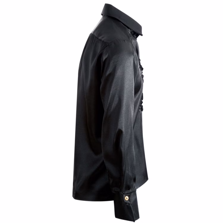 Rüschenhemd Schwarz Venezia Musketier für Herren Gr. M-XL Kostüm-Zubehör Pirat Mottoparty Fasching Karneval Schwarzes Rüschenhemd von der Seite