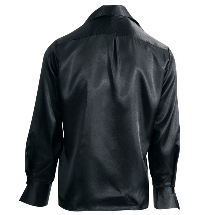 Rüschenhemd Schwarz Venezia Musketier für Herren Mann im schwarzen Rüschenhemd mit schwarzer Stoffhose, schwarzem Zylinder und Sonnenbrille von Vorne