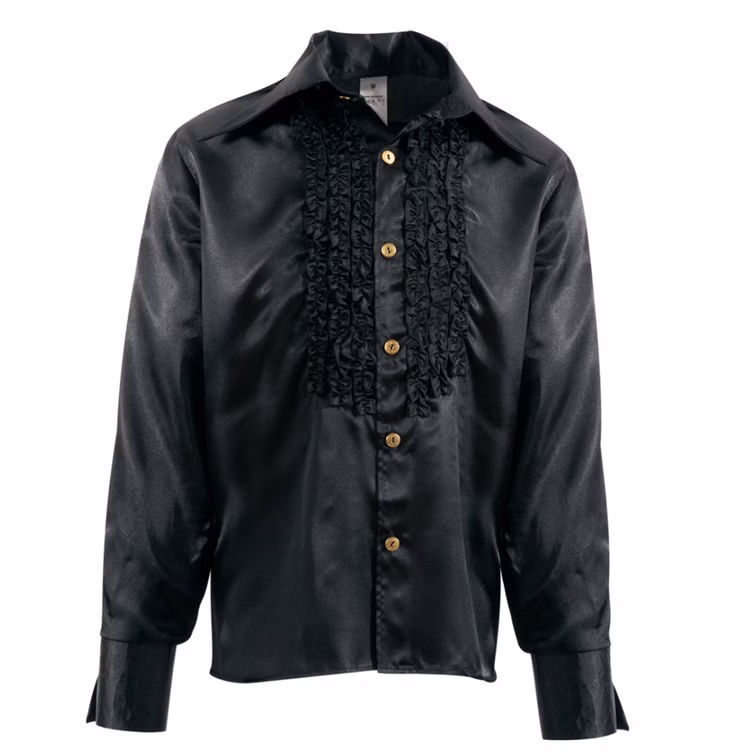 Rüschenhemd Schwarz Venezia Musketier für Herren Gr. M-XL Kostüm-Zubehör Pirat Mottoparty Fasching Karneval Schwarzes Rüschenhemd mit Knopfleiste von Vorne