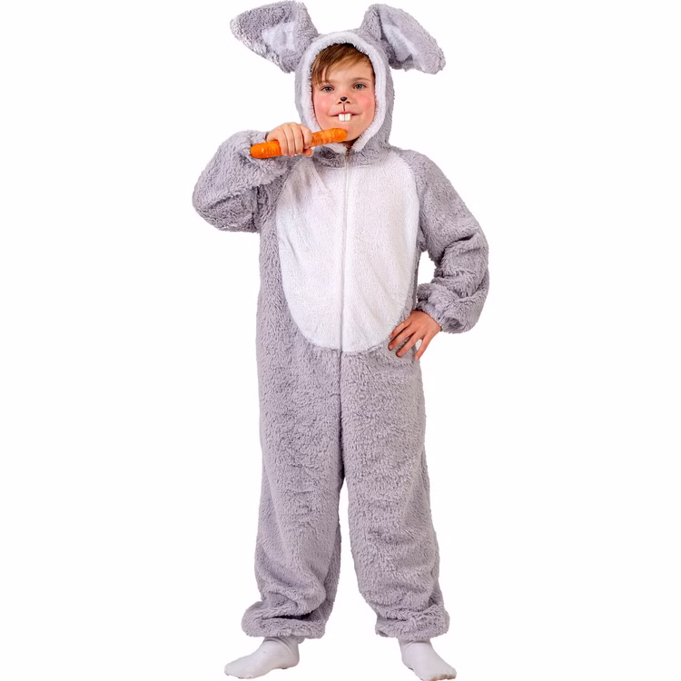 Hasen Kostüm Rabbit Reese Kaninchen für Kinder Gr. 116-140 Grau Tier Tierkostüm Ostern Fasching Karneval Mottoparty Hasen Kostüm Rabbit Reese Kaninchen für Kinder von Vorne