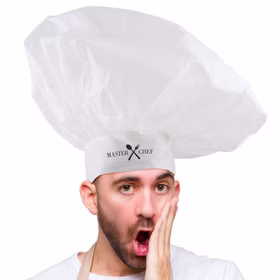 Kochmütze XL Master Chef Party Küchenhut Kochhut Weiß für Erwachsene Kostüm-Zubehör Hut Kopfbedeckung Fasching Karneval Mottoparty Riesige, weiße Kochmütze für Erwachsene von Vorne