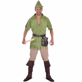 Robin Hood Kostüm Mittelalter Waldläufer LARP für Herren Gr. M-XXL Grün Fasching Karneval Mottoparty Robin Hood Kostüm mit Hut von Vorne