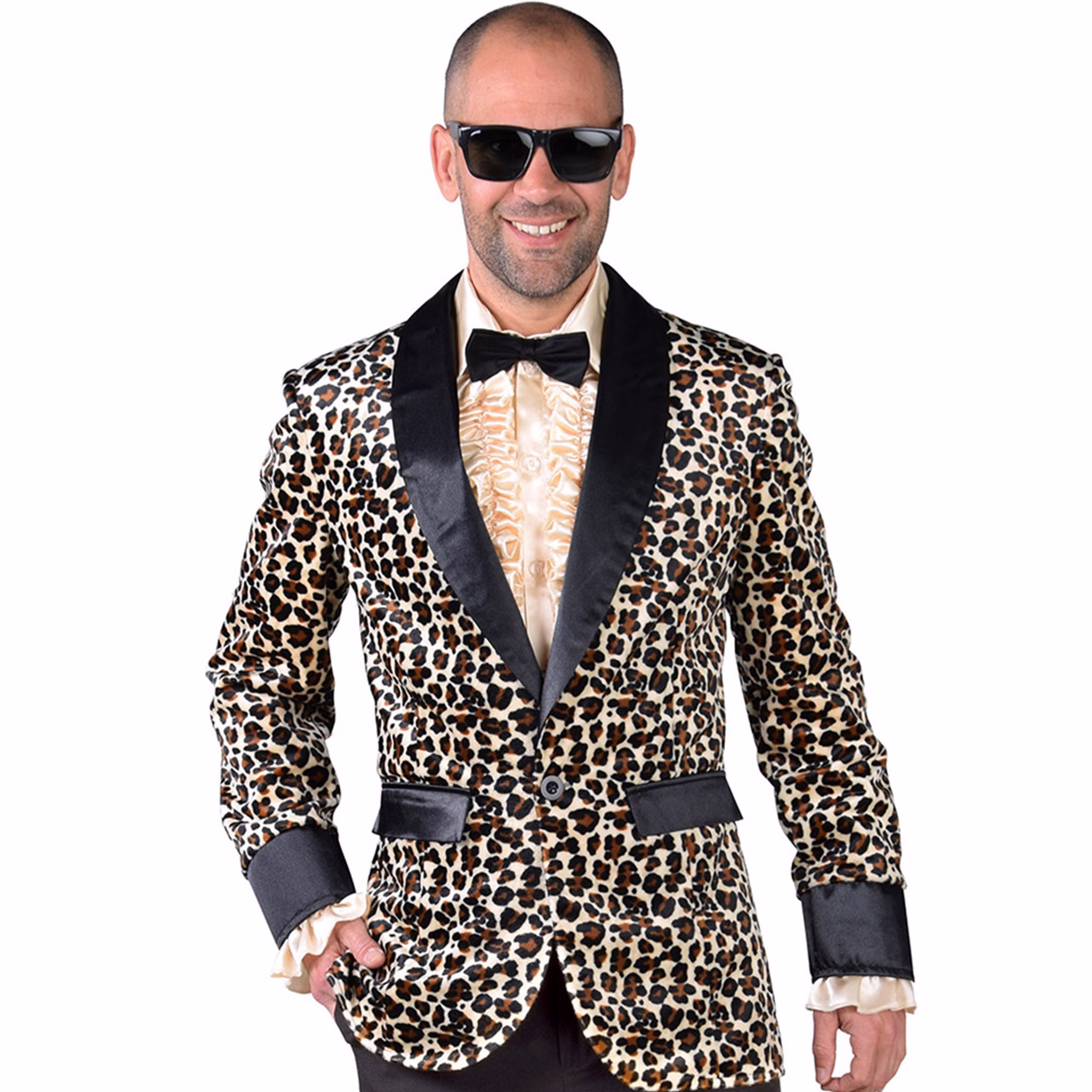 Pimp Kostüm Sakko Leo-Look Tierprint Sheeba für Herren Gr. M-XL Tier Tierkostüm Leopard Braun Fasching Karneval Mottoparty Nahaufnahme Sakko im Leo-Design von Vorne