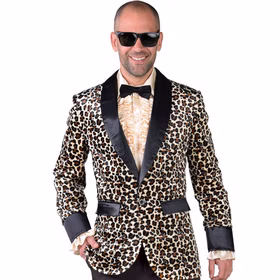Pimp Kostüm Sakko Leo-Look Tierprint Sheeba für Herren Gr. M-XL Tier Tierkostüm Leopard Braun Fasching Karneval Mottoparty Nahaufnahme Sakko im Leo-Design von Vorne