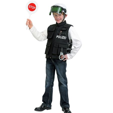 Polizei Kostüm Polizist Matteo Weste mit Polizeihelm für Kinder