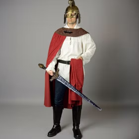 Sankt Martins Kostüm Deluxe teilbarer Umhang mit Helm & Schwert Fasching Karneval Mottoparty Laternenumzug Laternenfest Martinstag Sankt Martin Kostüm für Herren Deluxe mit teilbarem Umhang Helm und Schwert in der rechten Hand von Vorne