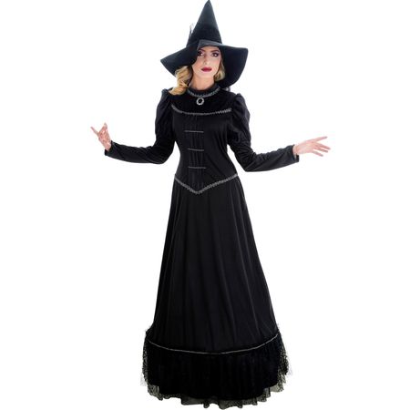 Schwarze Halloween Hexe Morwenna Gothic mit Hexenhut für Damen