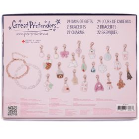 Adventskalender mit Wintermotiv und 24 Türchen, darunter Armbänder und Charms sichtbar.