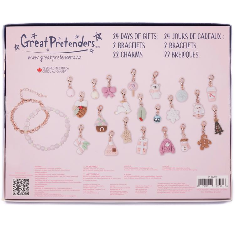 Schmuck Adventskalender 2 Armbänder & 22 Anhänger Cozy Christmas für Kinder Adventskalender mit Wintermotiv und 24 Türchen, darunter Armbänder und Charms sichtbar.