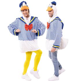 Mann und Frau zusammen im Entenkostüm als Matrosenenten-Paar.