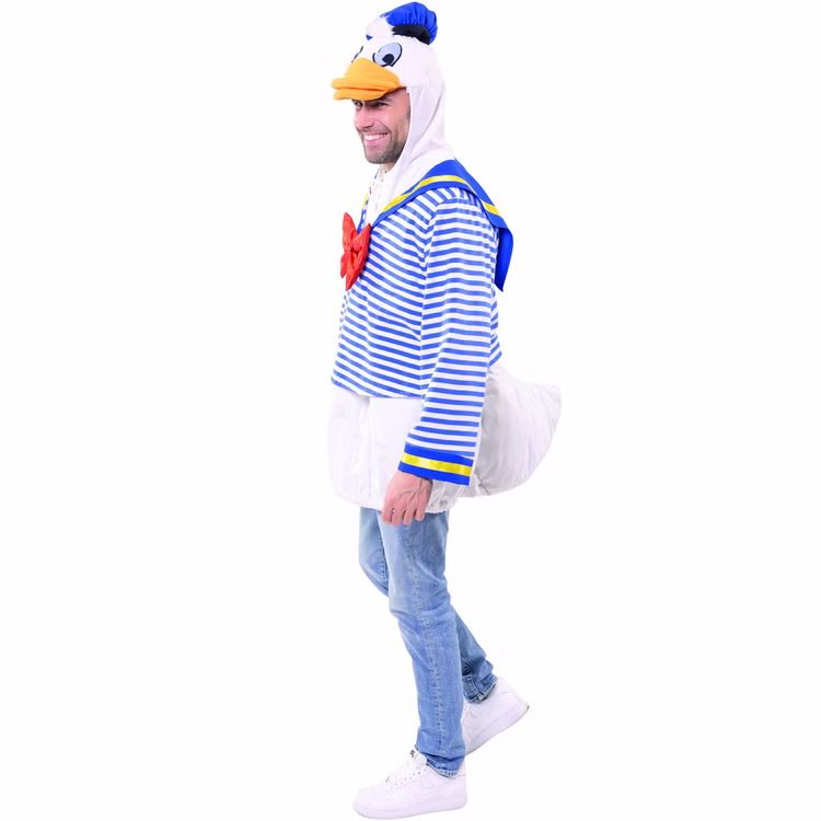 Enten Kostüm Matrosenente Quak für Erwachsene Einheitsgröße Tierkostüm Tier Unisex-Kostüm Matrose Fasching Karneval Mottoparty Spaßkostüm Seitenansicht eines Mannes im Entenkostüm mit sichtbarem Entenschwanz.