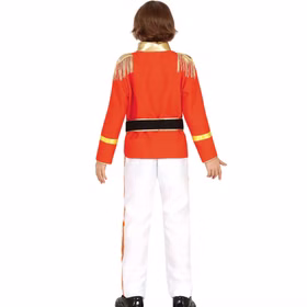 Nussknacker Kostüm kleiner Zinnsoldat Uniform Majorette für Kinder 5-12 Jahre Weihnachten Fasching Karneval Mottoparty Kinderfasching Rückansicht des Kinderkostüms „Nussknacker“ mit goldenen Schulterfransen und weißer Hose mit roten Seitenstreifen.