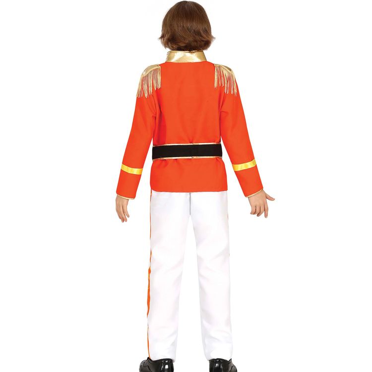 Nussknacker Kostüm kleiner Zinnsoldat Uniform Majorette für Kinder Kind in roter Uniformjacke mit goldenen Verzierungen, weißer Hose und schwarzem Gürtel im Nussknacker-Kostüm.