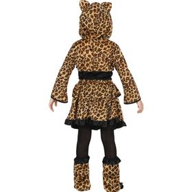 Mädchen im Leopard Kostüm „Wildkatze Luna“ mit Kapuze, Rock und Beinwärmern.