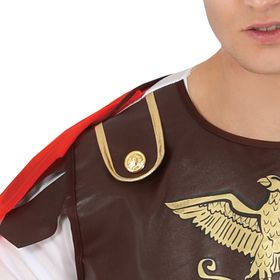 Mann im römischen Gladiator-Kostüm „Gaius“ mit Schwert, Schild und Helm.