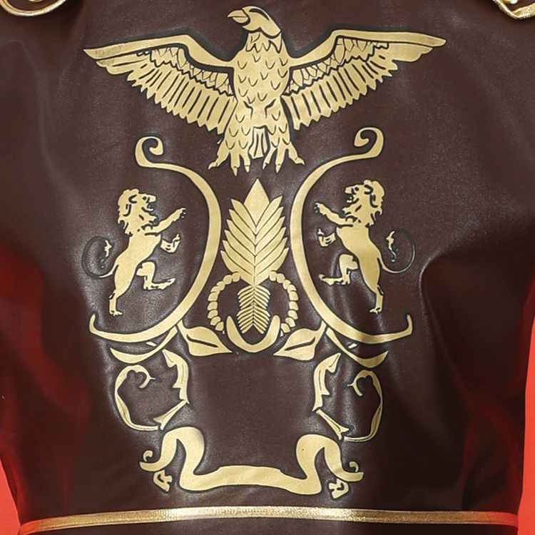 Mann im römischen Gladiator-Kostüm „Gaius“ mit Schwert, Schild und Helm.