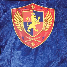 Detailaufnahme des Löwen-Wappens auf der blauen Tunika.