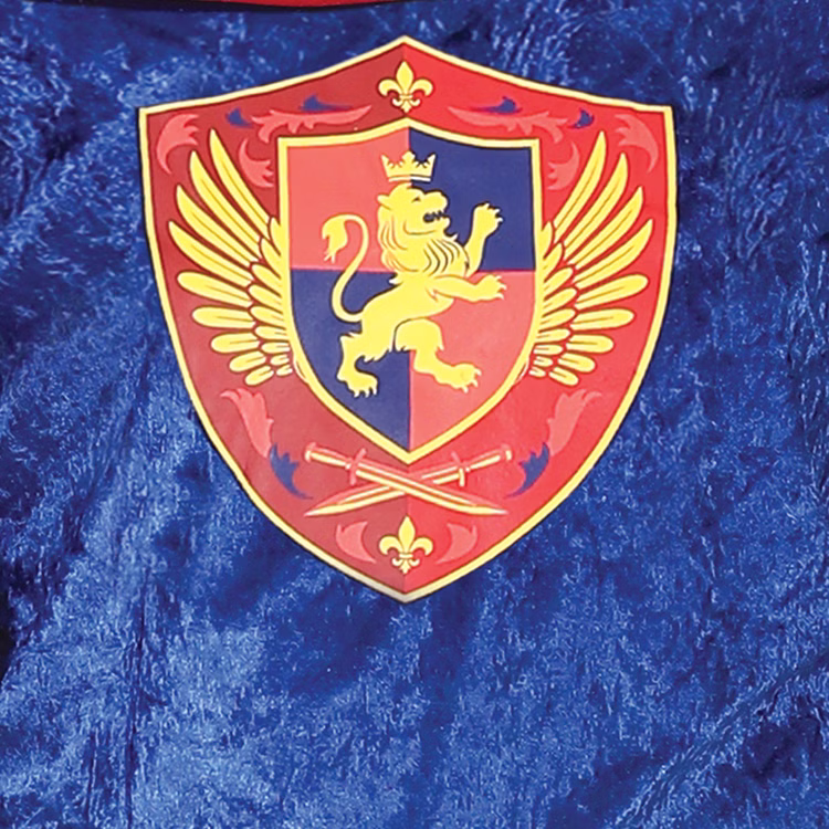 König Kostüm Ritter Löwenherz für Herren Gr. M-L Mittelalter Fasching Karneval Mottoparty Detailaufnahme des Löwen-Wappens auf der blauen Tunika.