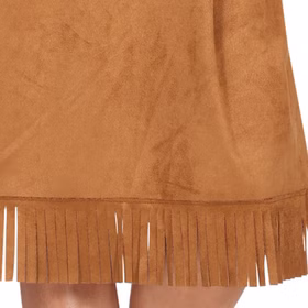 Western Kostüm Rodeo Lady Dolly Kleid für Damen Gr. M-L Braun Western-Heldin Fasching Karneval Mottoparty Paar- und Gruppenkostüm Nahaufnahme des Fransen-Saums am Kleid.