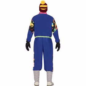 Retro Skianzug Kostüm 80er Jahre Schneeanzug Bunt für Herren Gr. M-L Fasching Karneval Retro 90er Jahre Mottoparty Rückansicht des türkisfarbenen Skianzugs mit elastischem Bund.