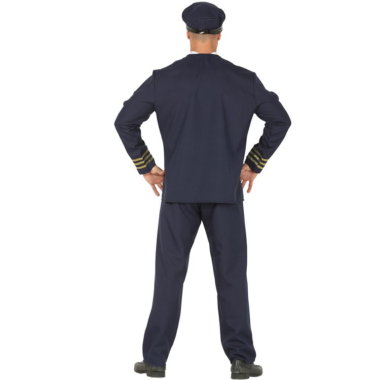 Piloten Kostüm Pilot Kapitän Andreas Fliegerass Uniform für Herren Mann trägt Piloten Kostüm mit Uniformjacke, Mütze und Krawatte.