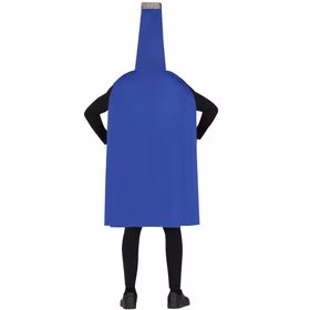 Rückansicht des Kostüms mit blauem Stoff in Flaschenform.